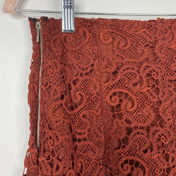 2/$30 ZARA Guipure Lace Crochet Pencil Skirt XS Terracotta Back Slit Midi #6361 - Picture 10 of 14